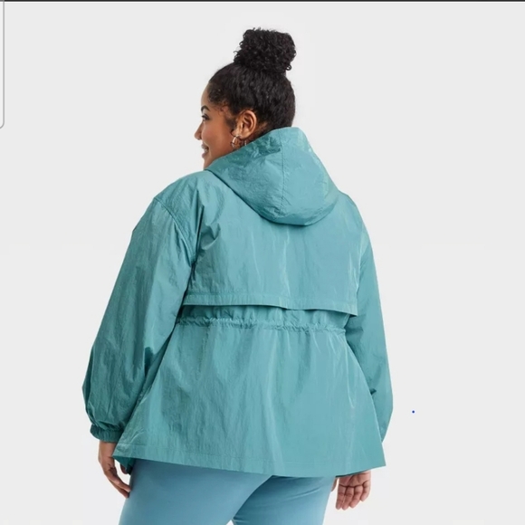 Women Plus Size Drawstring Waist Anorak Jacket - Ava & Viv -Teal - Picture 6 of 6